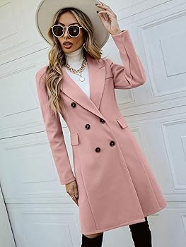 Amazon.com: KAKIGO Women Winter Long Sleeve Wool Coat Pink